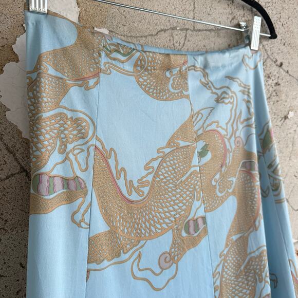 Vtg 70s Maxi Skirt Dragon Print Blue Gold California Girl Coastal Bohemian Retro - Picture 3 of 7